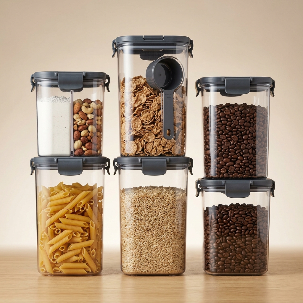 main-01-17 Pestsafe Airtight Dry Food Storage Canister Set with Measuring Scoop, 6 Piece - Image 1